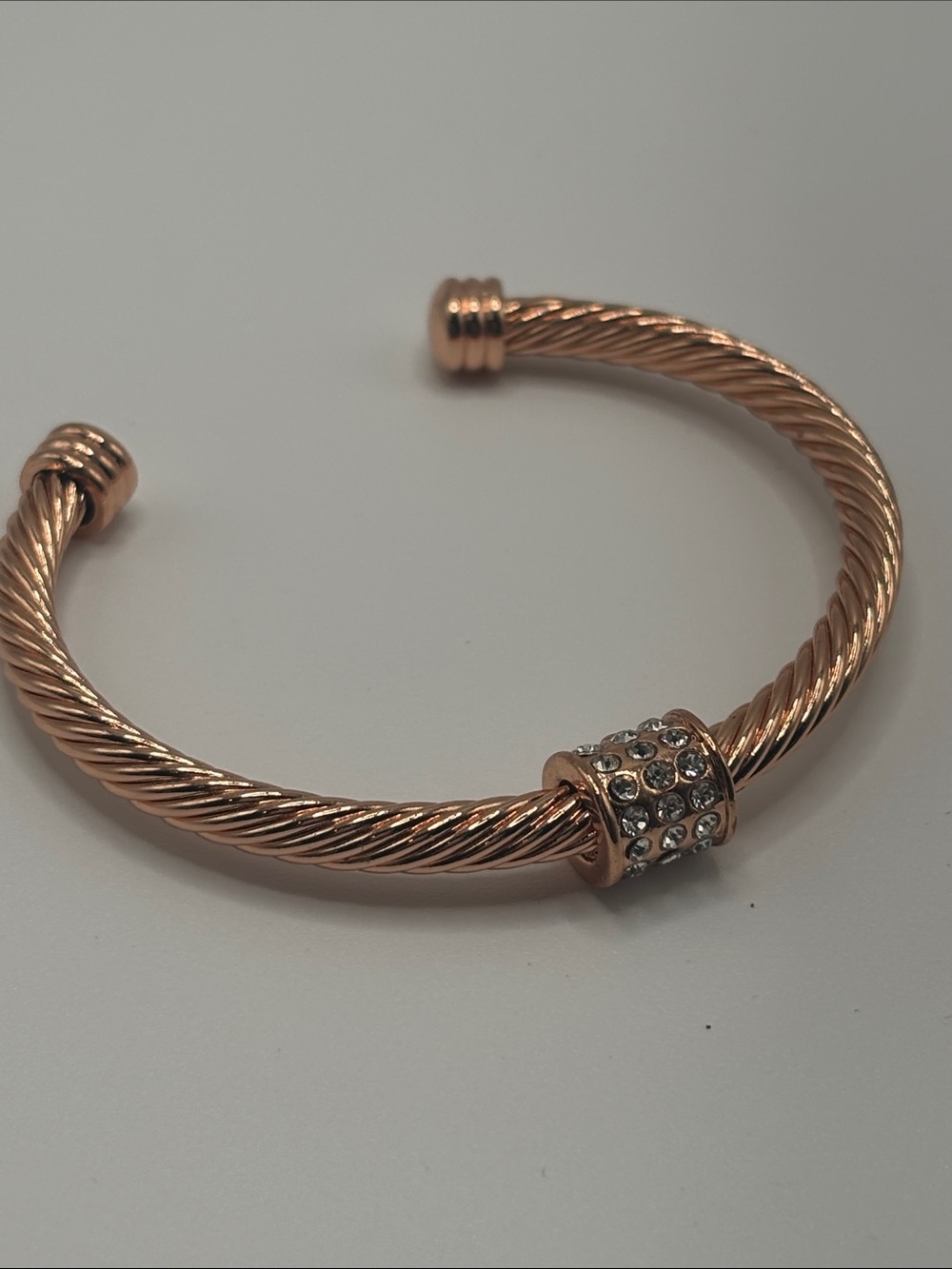 Rose Gold Twisted Cable Cuff Bracelet with Crystal Accent